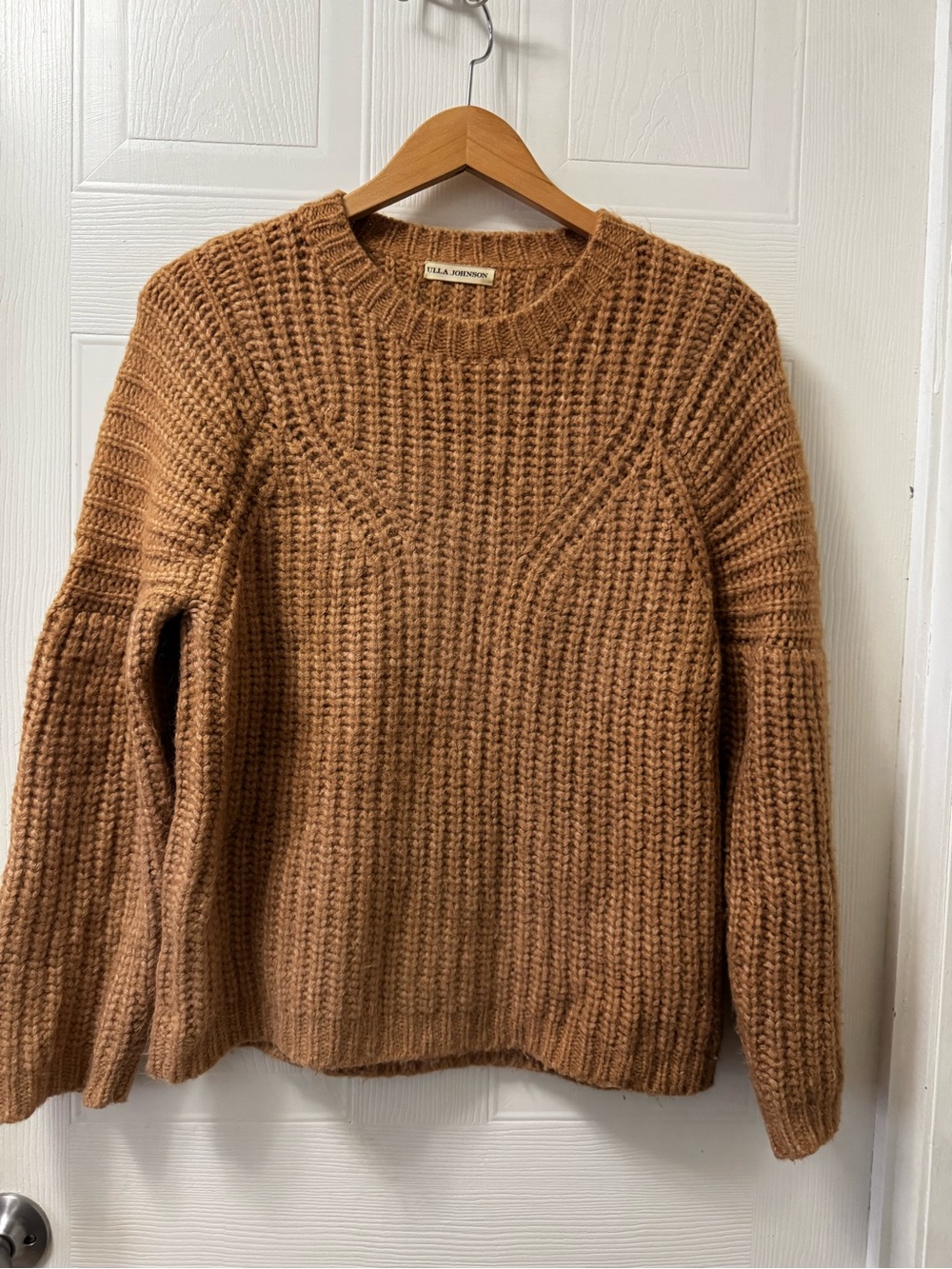 Ulla Johnson Camel Brown Waffle Knit Crewneck Sweater